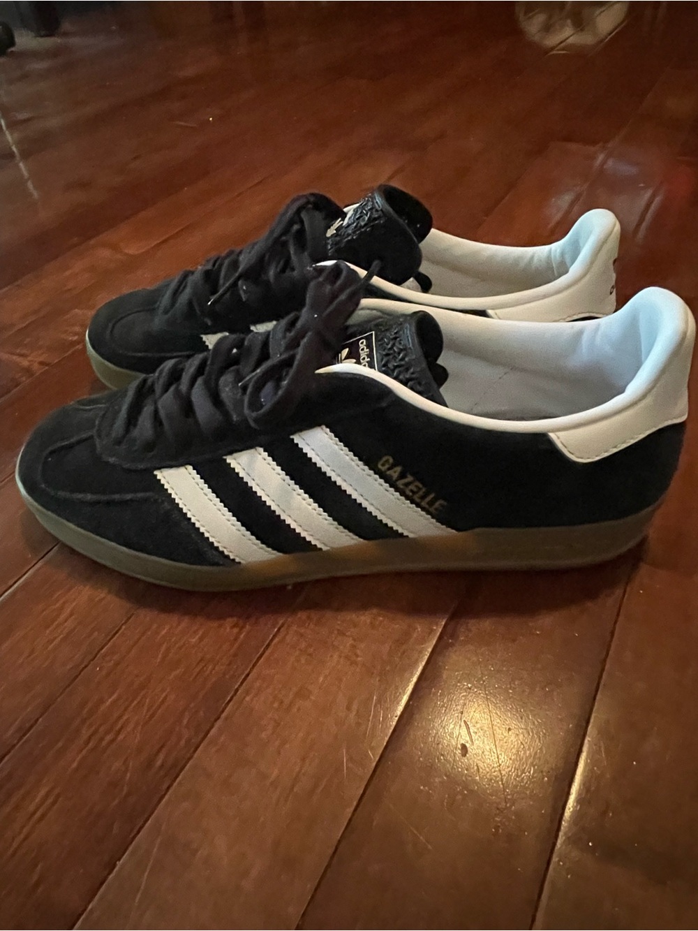 Mens’s Adidas Gazelle Black Suede Sneakers with White Stripes- 8.5